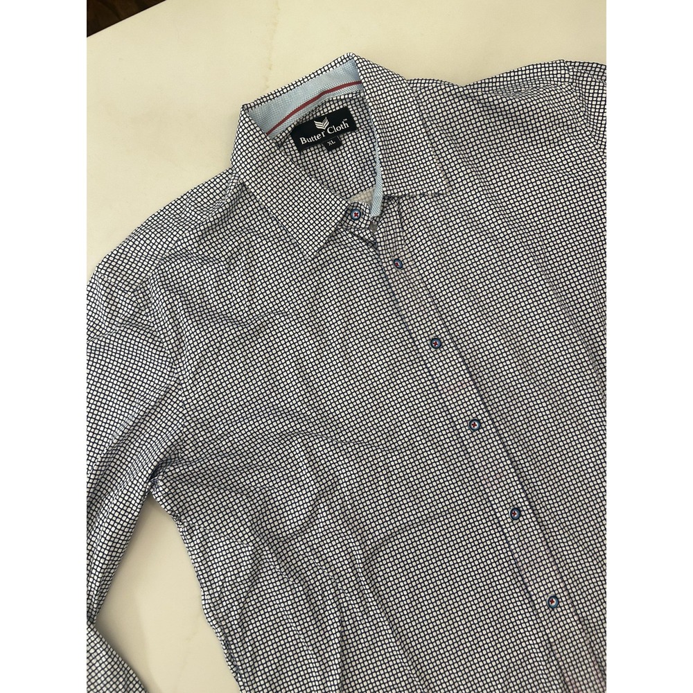 Butter Cloth Shirt Mens XL Blue Check Long Sleeve Button Up Casual Woven Top
